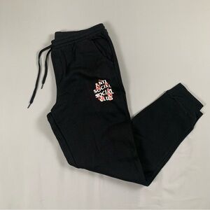 Anti Social Social Club Black Jogger Sweatpants with Red/White Logo